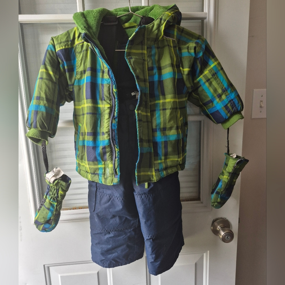 Spirit Of Movement Plaid Green and Blue Winter Snowsuit with Mittens